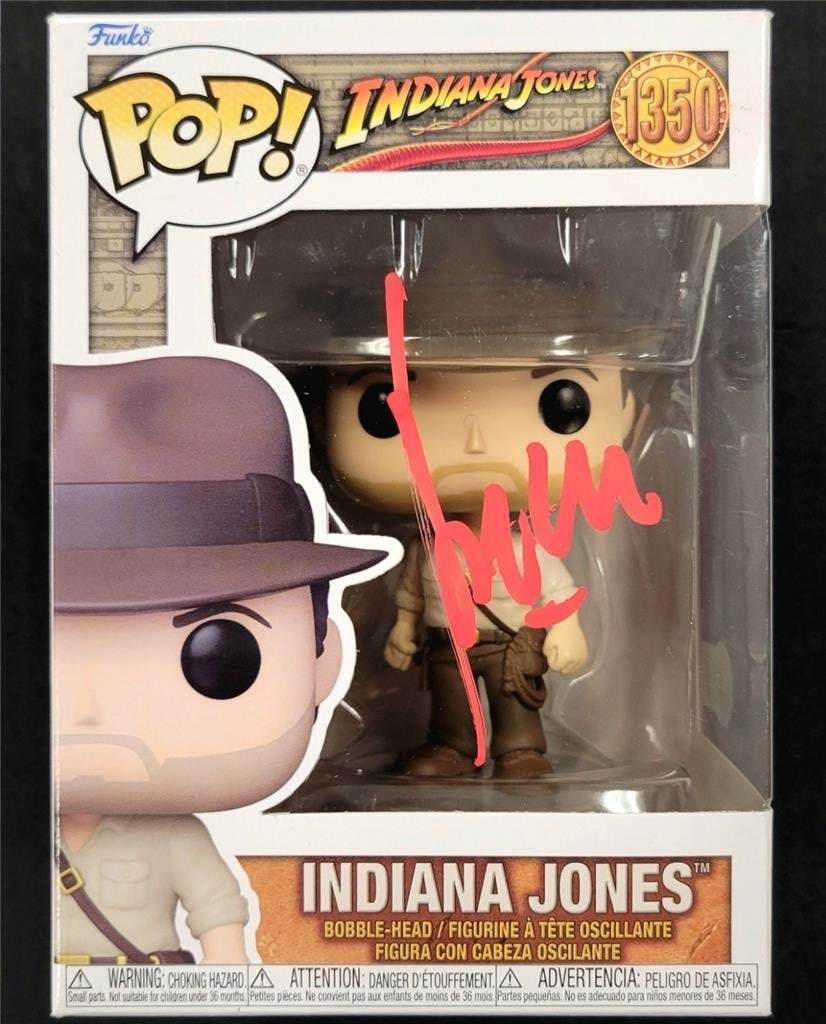 Indiana Jones Funko Pop figure autographed by Harrison Ford BAS authenticated: Indiana Jones Funko Pop figure autographed by Harrison Ford BAS authenticated This is an original Indiana Jones Funko Pop Figure, autographed by Harrison Ford. The autograph is authenticated by Becket