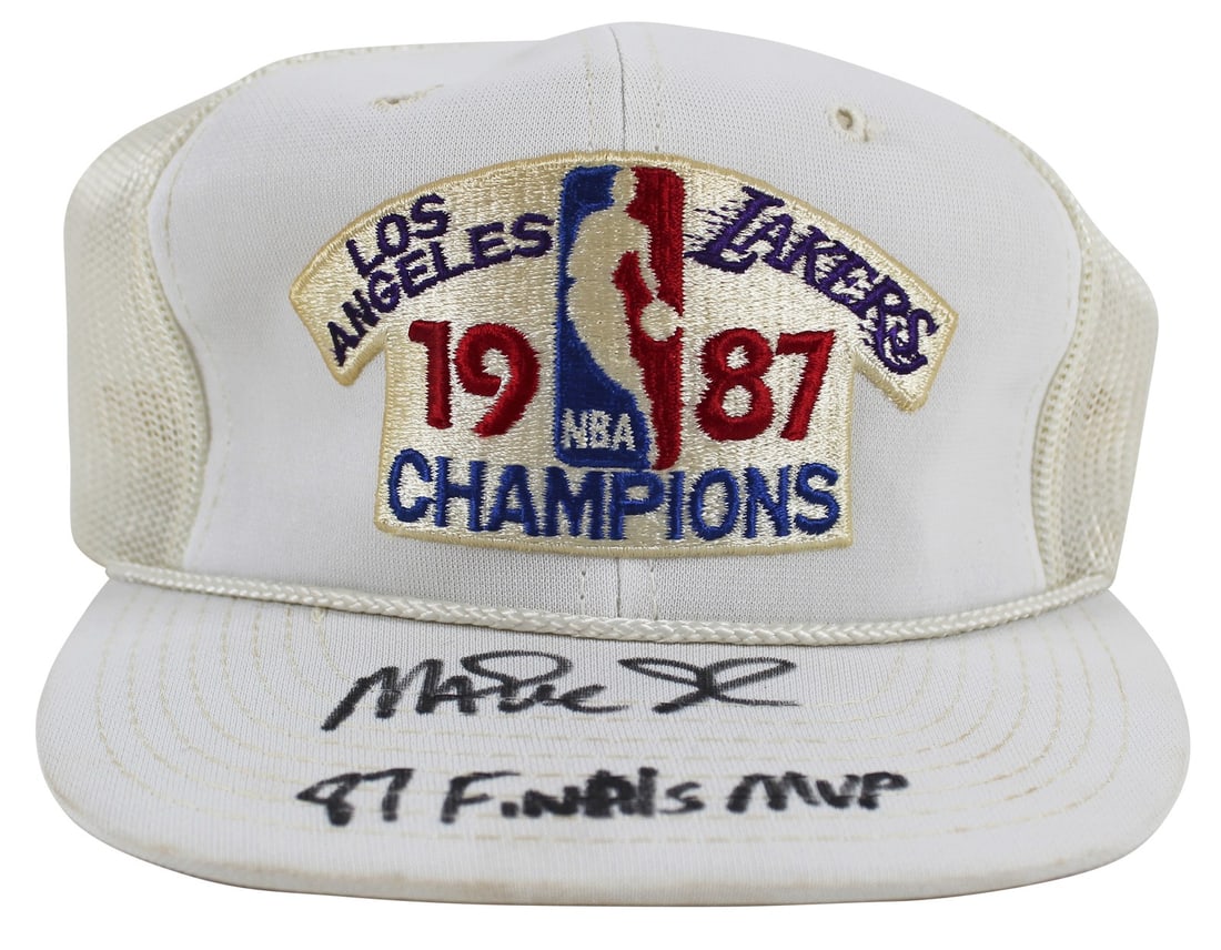 Signed Magic Johnson Lakers 1987 World Champions Hat Beckett Witnessed (1 of 4)