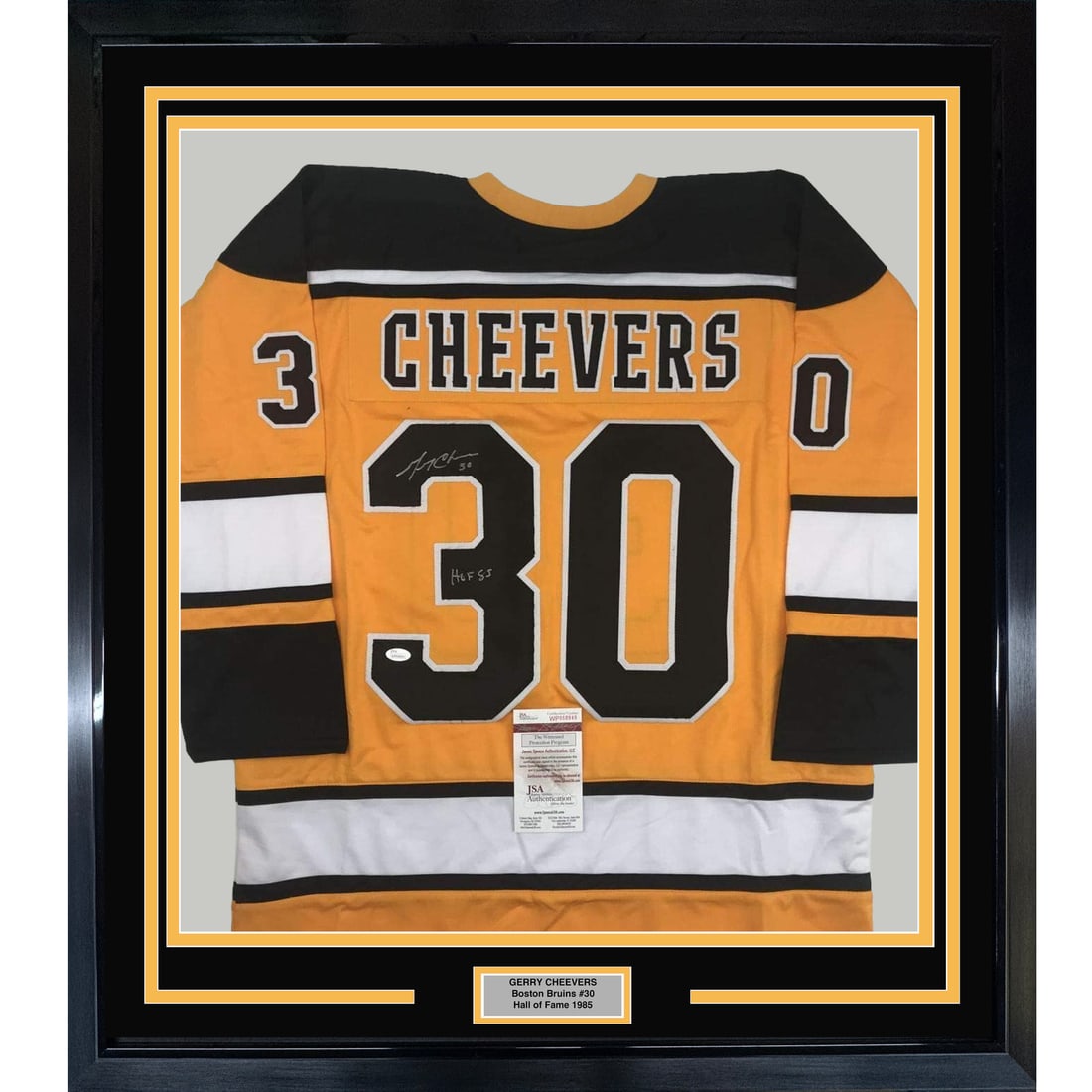 Framed Autographed Gerry Cheevers Boston Bruins Jersey with JSA COA (1 of 2)
