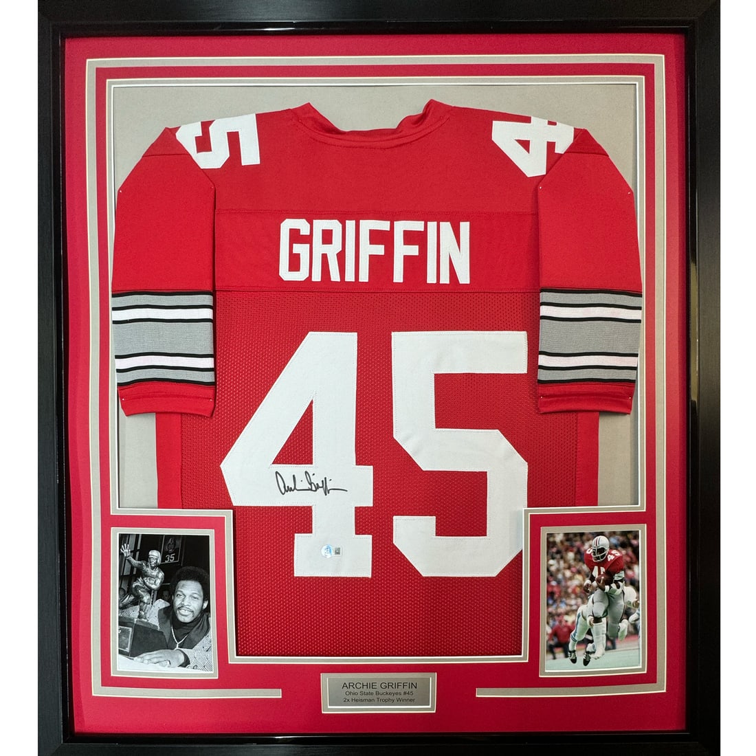 35x39 Framed Archie Griffin Signed Ohio State Jersey Beckett BAS COA: 35x39 Framed Archie Griffin Signed Ohio State Jersey Beckett BAS COA This framed Ohio State Buckeyes jersey features the authentic signature of Archie Griffin. Professionally framed and matted, the di