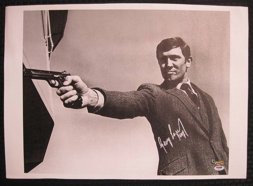 George Lazenby Signed 16x20 James Bond Canvas Photo With PSA DNA COA: George Lazenby Signed 16x20 James Bond Canvas Photo With PSA DNA COA This is an original 16x20 canvas photograph hand signed by George Lazenby, known for his role as James Bond. The item has been auth