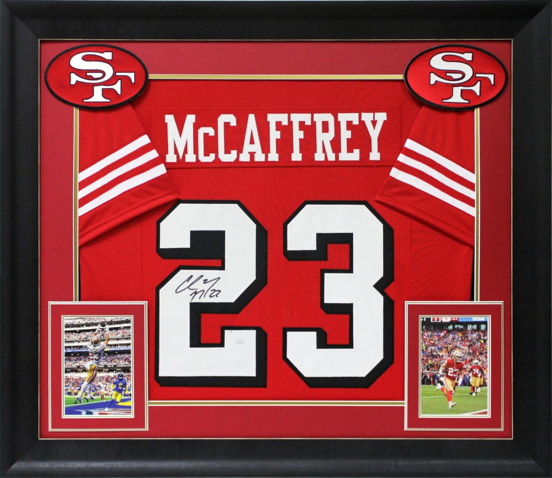 Framed Red Pro Style Jersey Signed by Christian McCaffrey JSA (1 of 2)