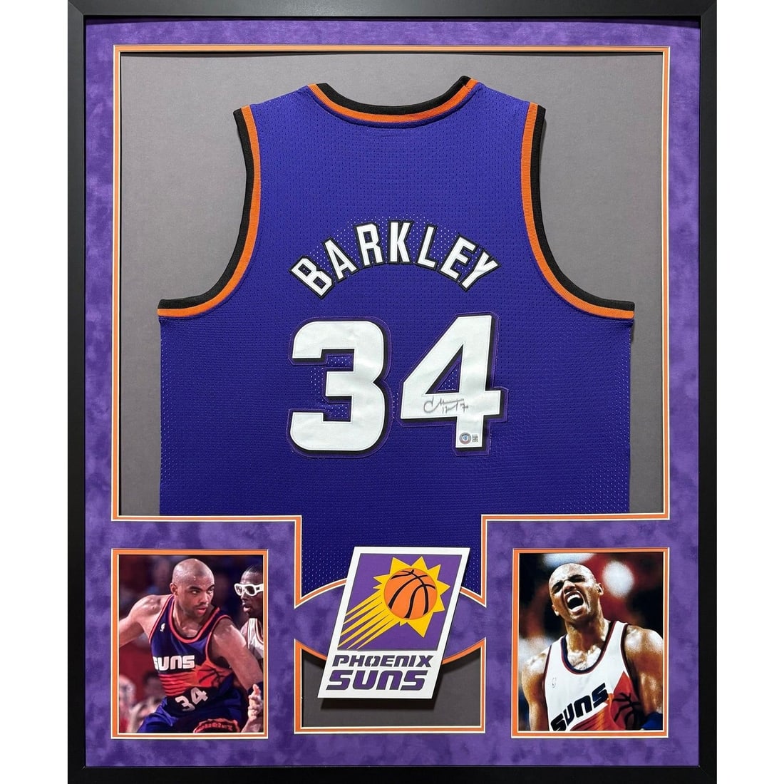 Framed Charles Barkley Phoenix Suns Jersey Signed With Beckett Authentication: Framed Charles Barkley Phoenix Suns Jersey Signed With Beckett Authentication This framed Phoenix Suns jersey has been autographed by Charles Barkley and is authenticated by Beckett. The display featu
