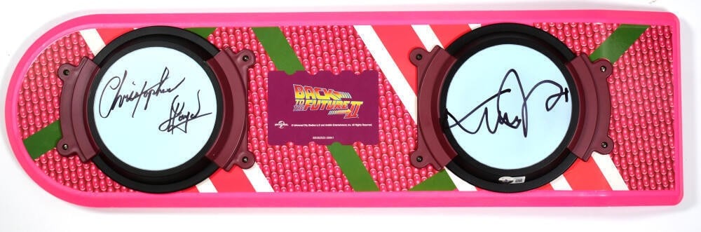 Back to the Future Signed Hoverboard Michael J Fox Christopher Lloyd BAS: Back to the Future Signed Hoverboard Michael J Fox Christopher Lloyd BAS Autographed Back to the Future hoverboard featuring signatures from Christopher Lloyd and Michael J. Fox. The item is marked as