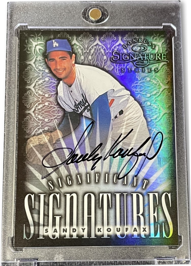 Sandy Koufax 1998 Donruss Signature Series Card #R3 MLB Collectible: Sandy Koufax 1998 Donruss Signature Series Card #R3 MLB Collectible Celebrate the legacy of baseball legend Sandy Koufax with this 1998 Donruss Significant Signature Series card. This card, part of th