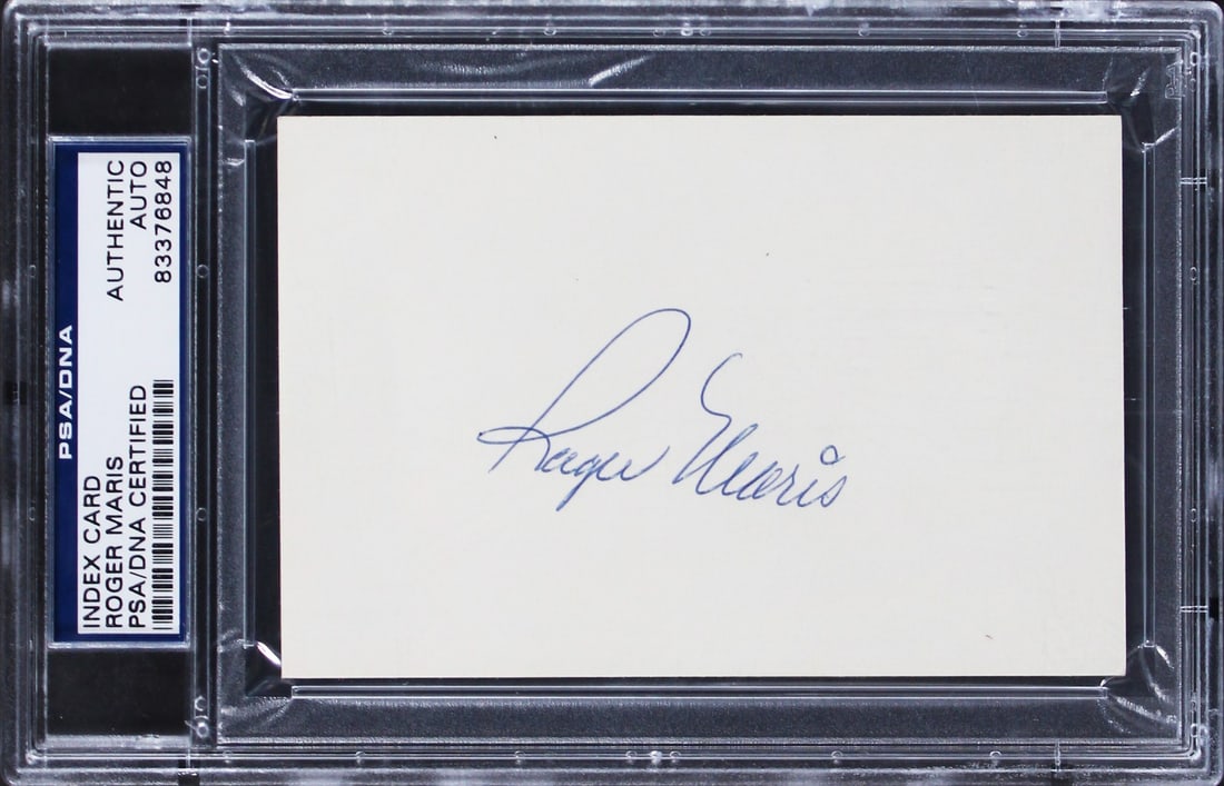 Roger Maris Signed 3x5 Index Card PSA DNA Authenticated New York Yankees: Roger Maris Signed 3x5 Index Card PSA DNA Authenticated New York Yankees This is an original 3x5 index card personally signed by Roger Maris of the New York Yankees. The autograph has been authenticat