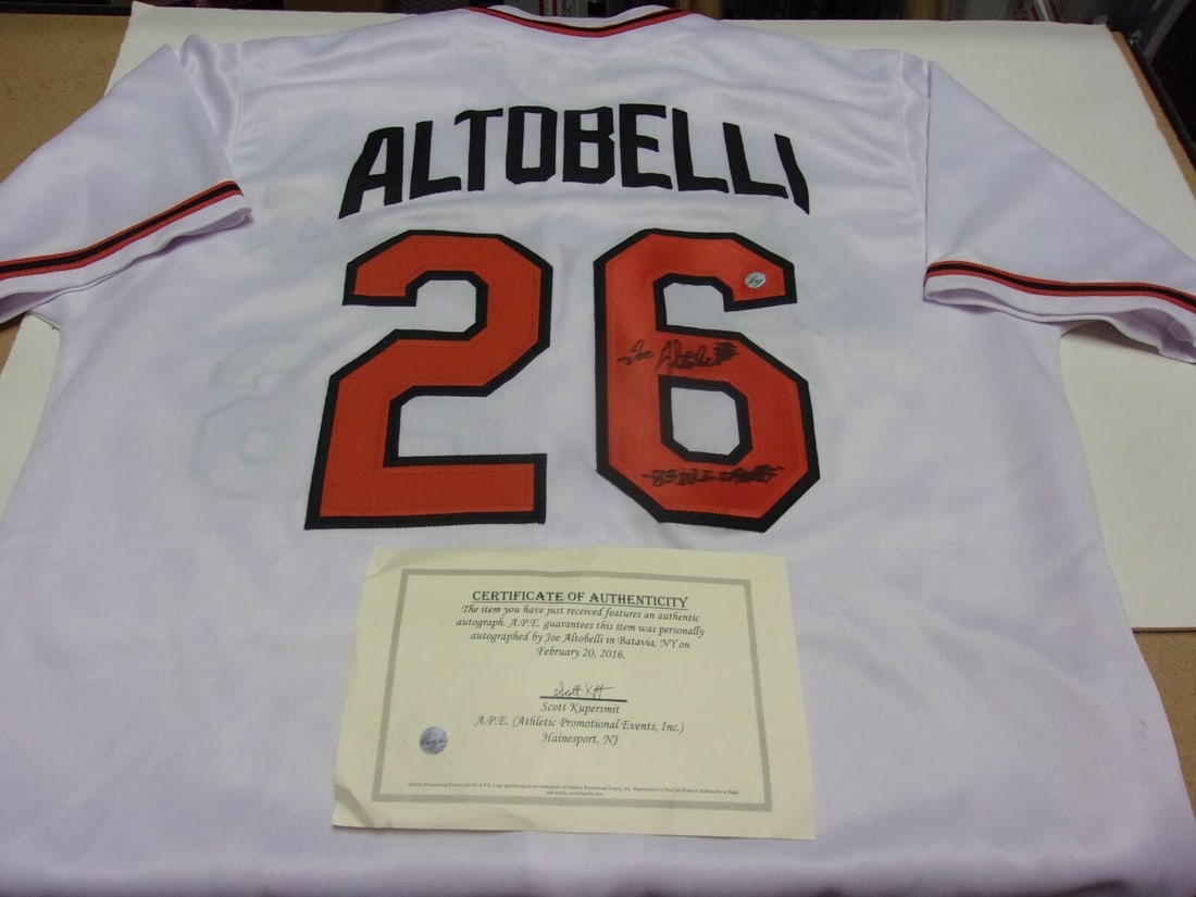 Signed Joe Altobelli 1983 Baltimore Orioles World Series Jersey With COA: Signed Joe Altobelli 1983 Baltimore Orioles World Series Jersey With COA This pre-owned Baltimore Orioles jersey is signed by Joe Altobelli, commemorating the team's 1983 World Series Championship. Th