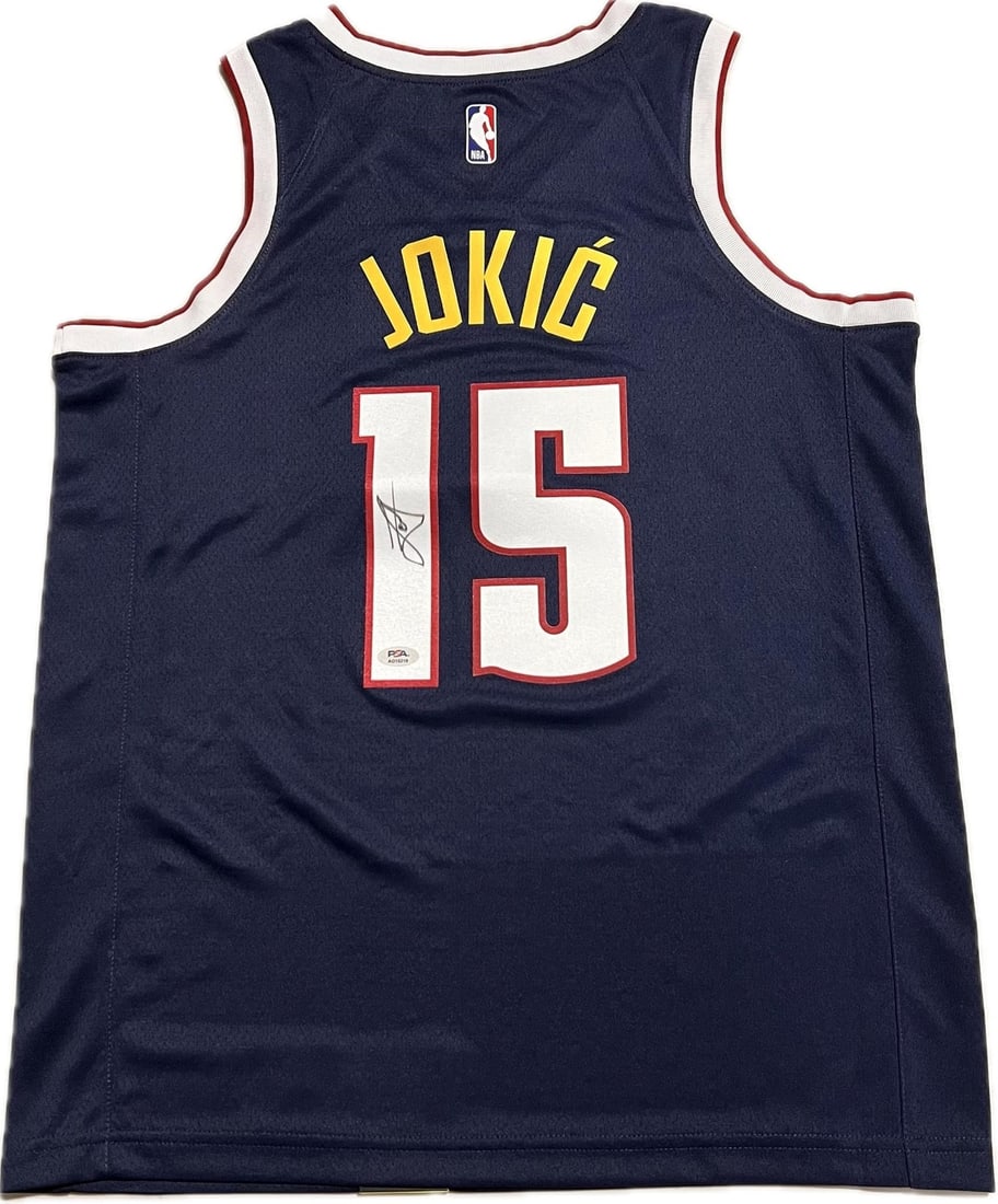 Nikola Jokic PSA DNA autographed Denver Nuggets stitched jersey: Nikola Jokic PSA DNA autographed Denver Nuggets stitched jersey This is a stitched Denver Nuggets jersey autographed by Nikola Jokic. The signature has been authenticated by PSA/DNA, ensuring its auth