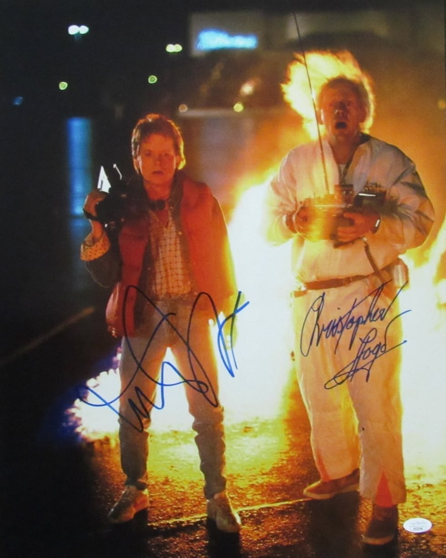 Michael J Fox Christopher Lloyd Autographed 16x20 Photo Back to the Future JSA: Michael J Fox Christopher Lloyd Autographed 16x20 Photo Back to the Future JSA Own a piece of cinematic history with this autographed 16x20 photo featuring Michael J. Fox and Christopher Lloyd from th