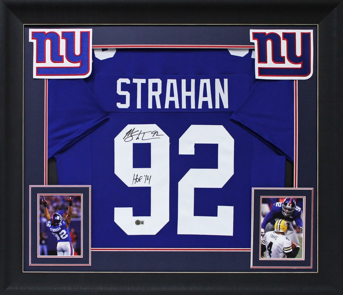Michael Strahan Signed Blue Framed Jersey HOF 14 BAS Witnessed New York Giants: Michael Strahan Signed Blue Framed Jersey HOF 14 BAS Witnessed New York Giants This stunning blue pro style framed jersey is a must-have for any New York Giants fan. Personally signed by Michael Strah