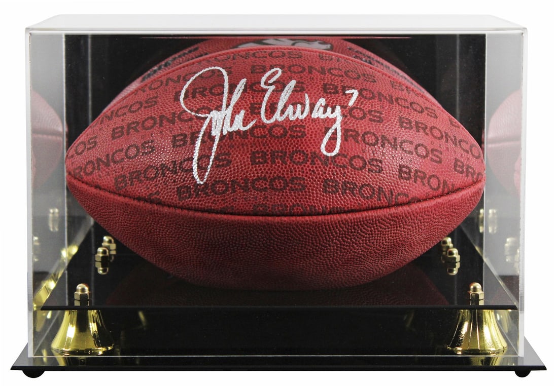 Wilson The Duke Football Signed by John Elway with Display Case BAS Witnessed: Wilson The Duke Football Signed by John Elway with Display Case BAS Witnessed This official Wilson "The Duke" Team Showcase football has been personally signed by John Elway of the Denver Broncos. The