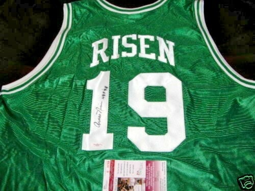 Arnie Risen Boston Celtics Hall of Fame Signed Basketball Jersey: Arnie Risen Boston Celtics Hall of Fame Signed Basketball Jersey This is a pre-owned green basketball jersey signed by Arnie Risen, a Hall of Fame player known for his time with the Royals and Boston 