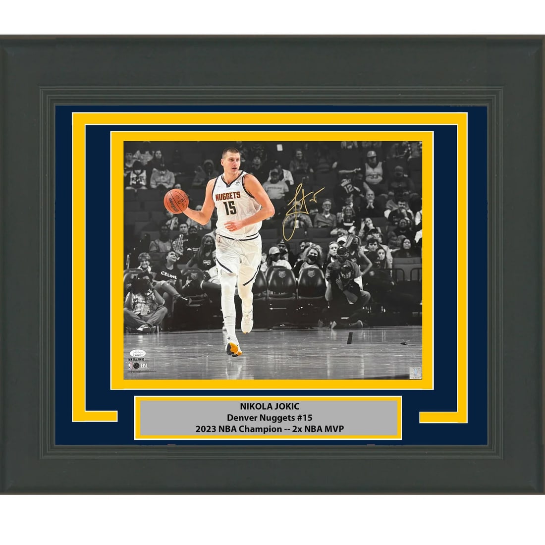 Framed Nikola Jokic Signed 16x20 Photo Denver Nuggets JSA COA: Framed Nikola Jokic Signed 16x20 Photo Denver Nuggets JSA COA This professionally framed and matted 16x20 photo features an autographed image of Nikola Jokic, the star player of the Denver Nuggets. Th