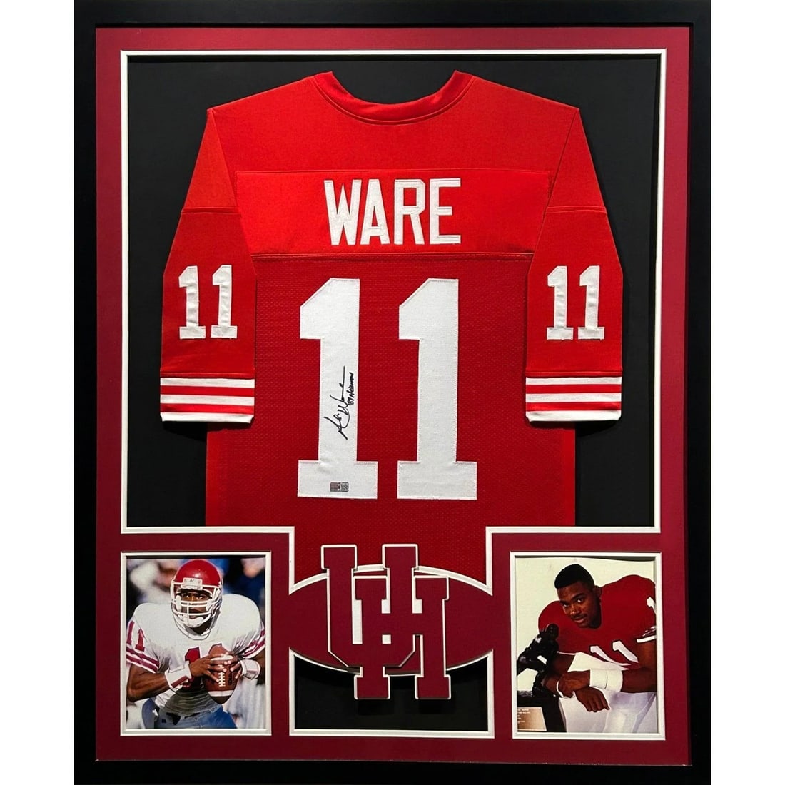Andre Ware Signed Framed Jersey Tristar Authenticated Heisman Trophy: Andre Ware Signed Framed Jersey Tristar Authenticated Heisman Trophy This is an autographed framed jersey of Andre Ware, a notable Heisman Trophy winner. The jersey is authenticated by Tristar, known 