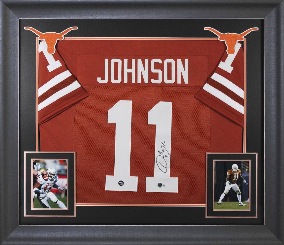 Derrick Johnson Signed Texas Longhorns Framed Jersey BAS Authenticated: Derrick Johnson Signed Texas Longhorns Framed Jersey BAS Authenticated This stunning Burnt Orange Pro Style Framed Jersey has been personally signed by Derrick Johnson, a celebrated player of the Texa