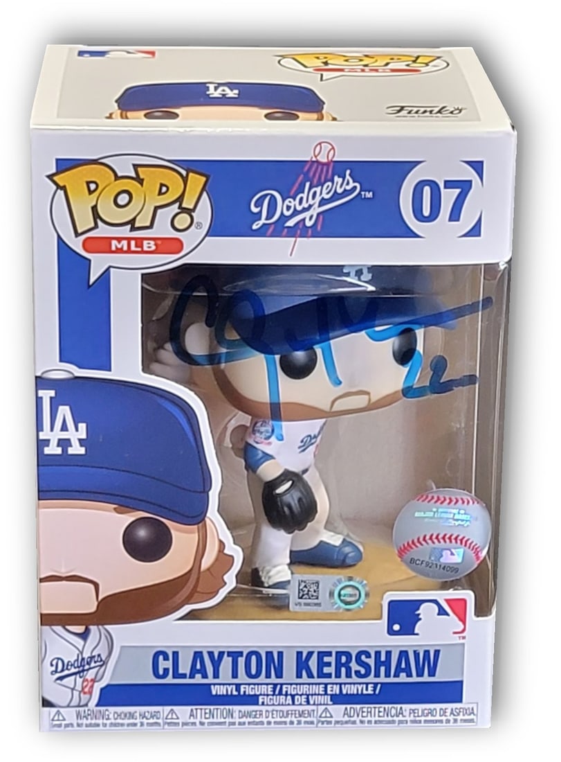 Clayton Kershaw Signed Funko Pop MLB Authenticated Dodgers 2020 Champs: Clayton Kershaw Signed Funko Pop MLB Authenticated Dodgers 2020 Champs This collectible item features a Clayton Kershaw autographed Funko Pop, celebrating the Los Angeles Dodgers' 2020 World Series Ch