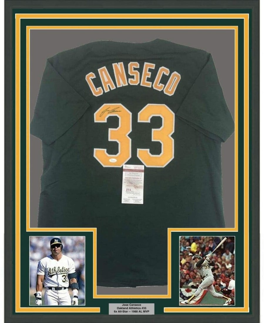 Framed Jose Canseco Signed Oakland Athletics Jersey 33x42 JSA COA (1 of 2)