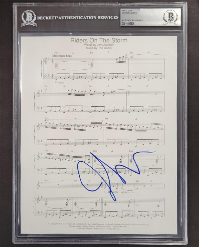 8x10 Photograph Signed by John Densmore with Riders of the Storm Lyrics Beckett Authenticated: 8x10 Photograph Signed by John Densmore with Riders of the Storm Lyrics Beckett Authenticated This original 8x10 photograph features song lyrics from 'Riders of the Storm' and is signed by John Densmo