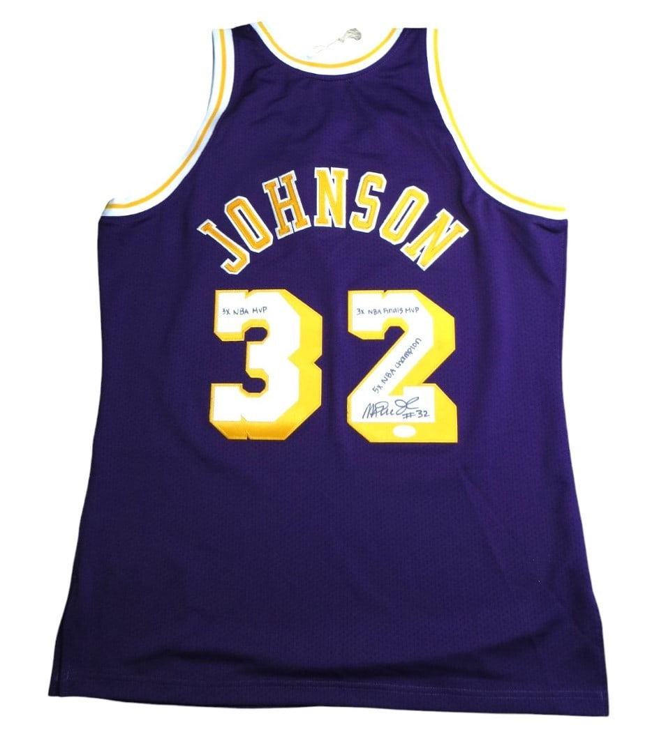 Magic Johnson Autographed Lakers Jersey 1984-85 JSA Authenticated: Magic Johnson Autographed Lakers Jersey 1984-85 JSA Authenticated Celebrate the legacy of Magic Johnson with this signed autographed jersey from the iconic 1984-85 Los Angeles Lakers season. This orig