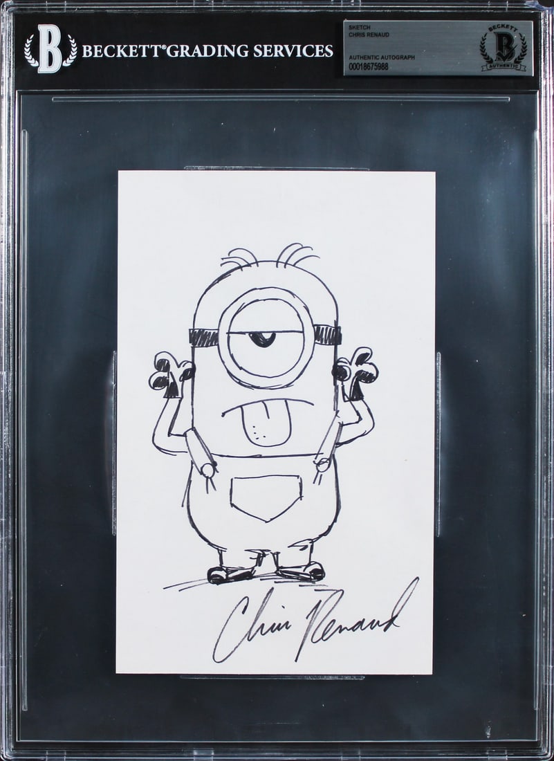 Chris Renaud Despicable Me Signed 5x8 Index Card Minion Sketch Beckett Authenticated (1 of 2)