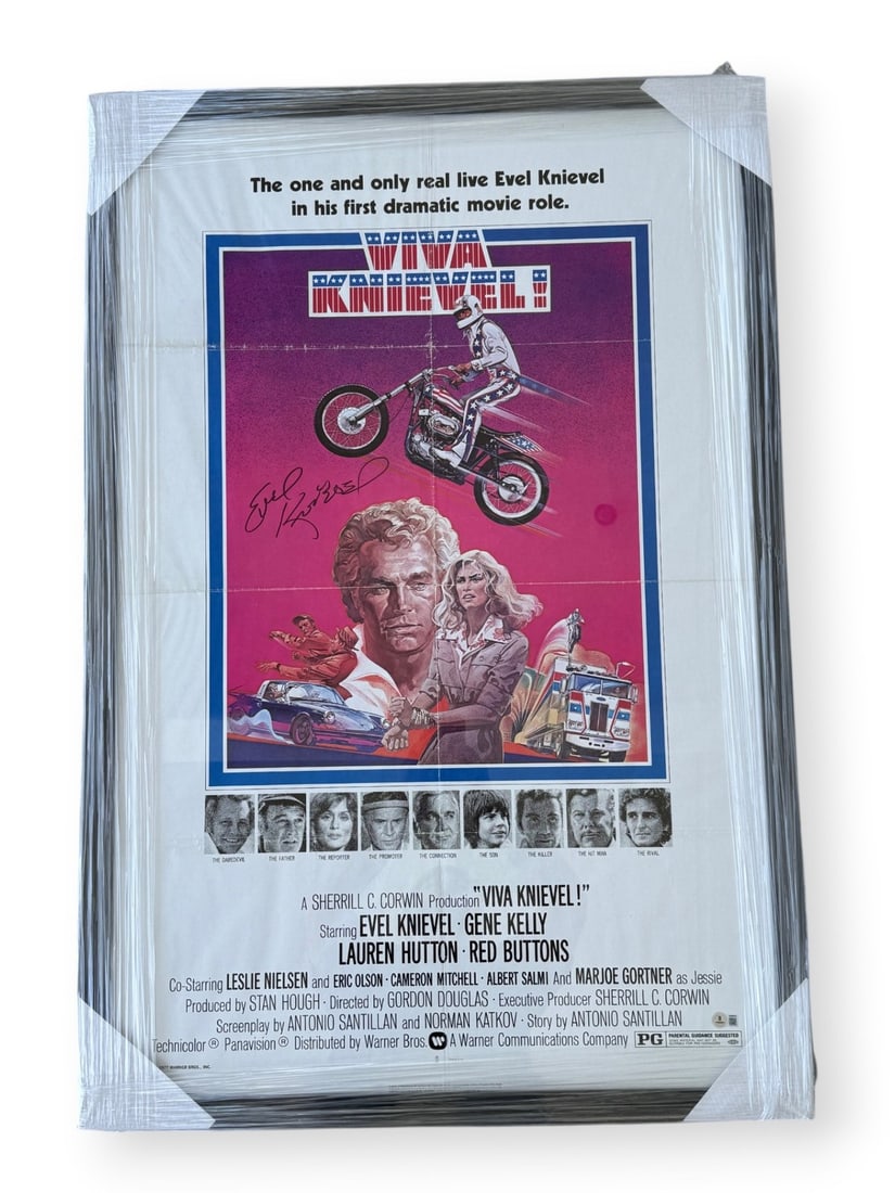 Beckett Authenticated Evel Knievel Viva Knievel Poster Framed 29x43: Beckett Authenticated Evel Knievel Viva Knievel Poster Framed 29x43 This original "Viva Knievel!" poster is autographed by Evel Knievel and professionally framed. The poster comes with authentication 