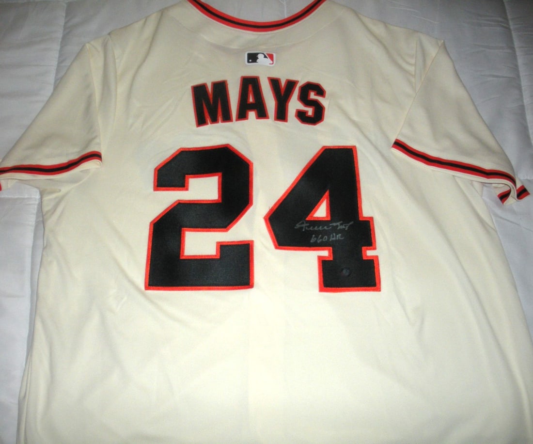 Willie Mays signed official licensed Majestic baseball jersey COA: Willie Mays signed official licensed Majestic baseball jersey COA This is an official licensed Majestic baseball jersey signed by Willie Mays. The jersey is an original piece and comes from the United