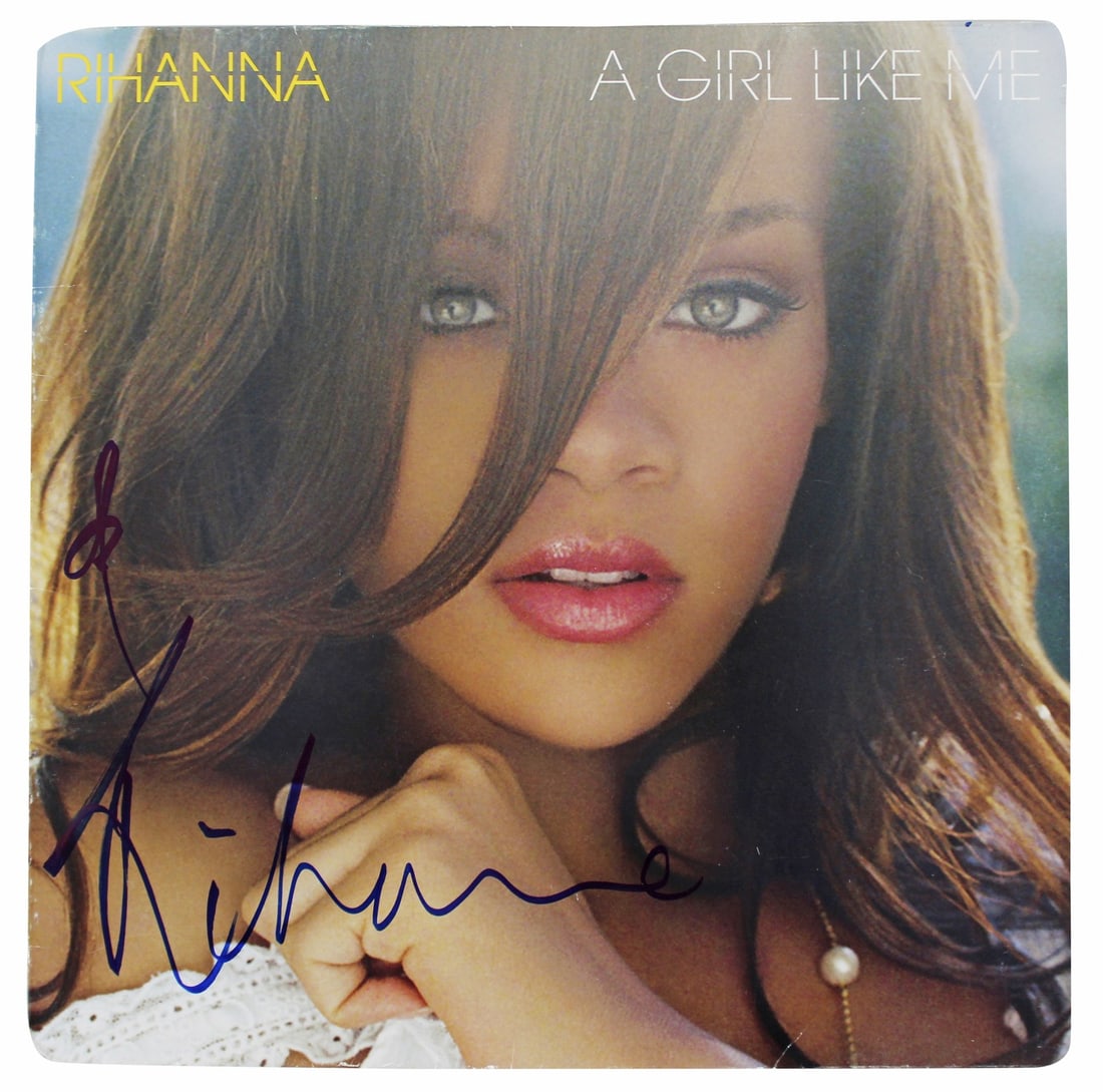Rihanna signed A Girl Like Me album cover Beckett COA: Rihanna signed A Girl Like Me album cover Beckett COA This is an original "A Girl Like Me" album cover, personally signed by Rihanna. The autograph has been authenticated by Beckett Authentication Ser