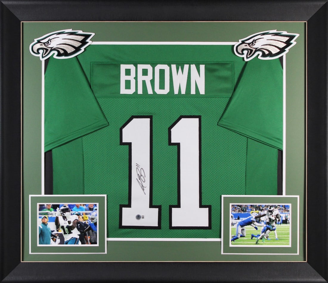 A.J. Brown Signed Kelly Green Framed Jersey Philadelphia Eagles BAS Witnessed: A.J. Brown Signed Kelly Green Framed Jersey Philadelphia Eagles BAS Witnessed Showcase your fandom with this authentic A.J. Brown signed Kelly Green Pro Style Framed Jersey. This unique piece is a mus