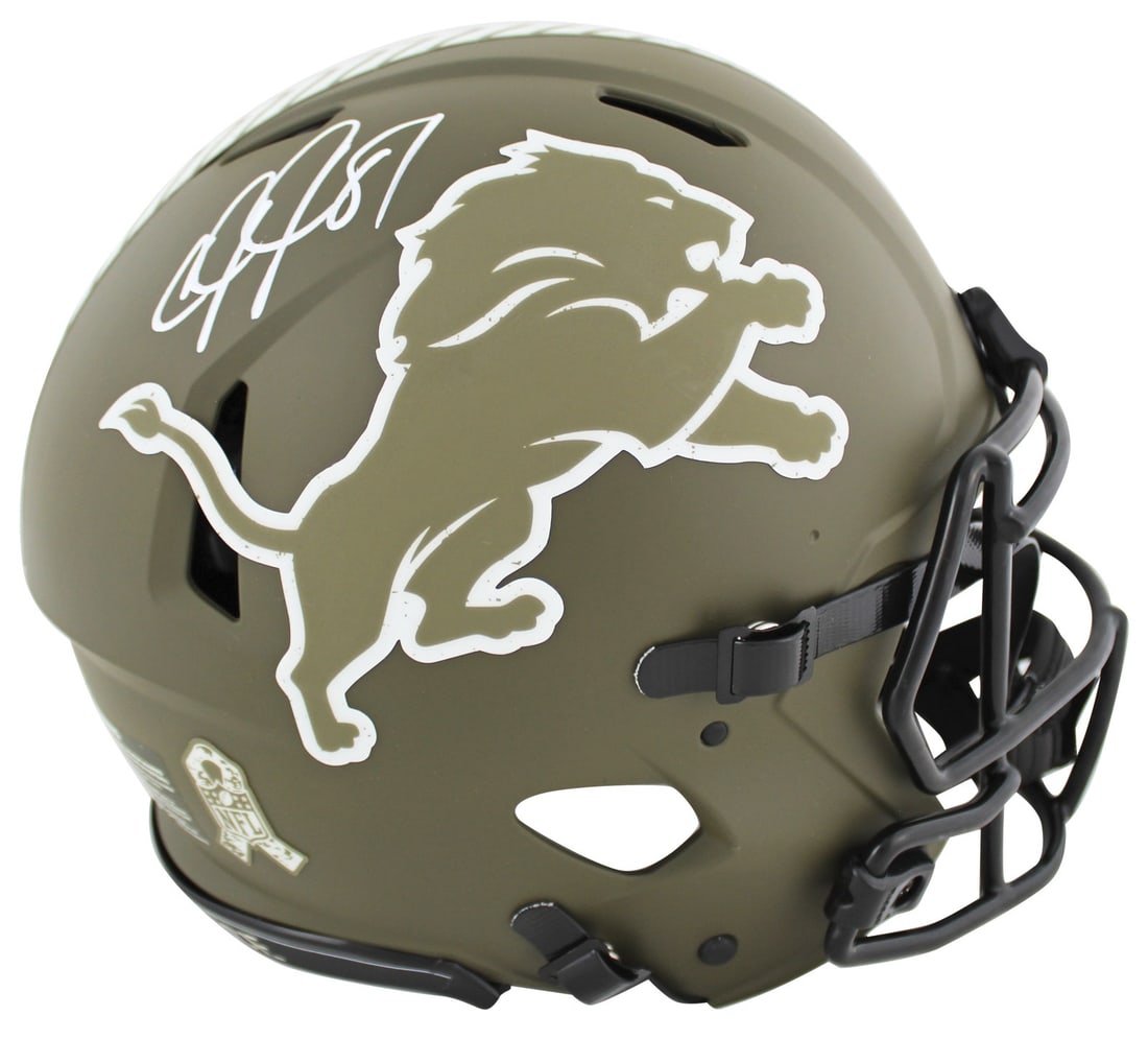 Calvin Johnson Signed Detroit Lions Salute To Service Helmet Beckett Authenticated: Calvin Johnson Signed Detroit Lions Salute To Service Helmet Beckett Authenticated Celebrate your fandom with this authentic, full-size Riddell Speed Proline helmet, personally signed by Calvin Johnso