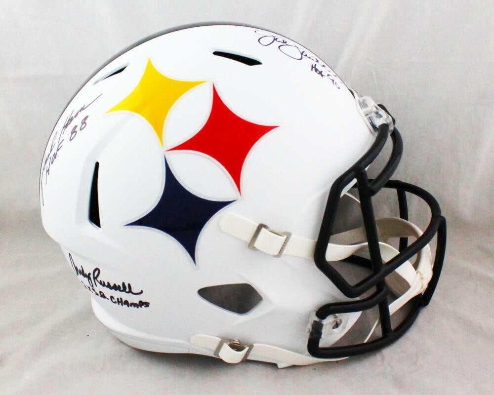 Pittsburgh Steelers AMP Speed full size helmet signed by Ham Lambert Russell (1 of 10)