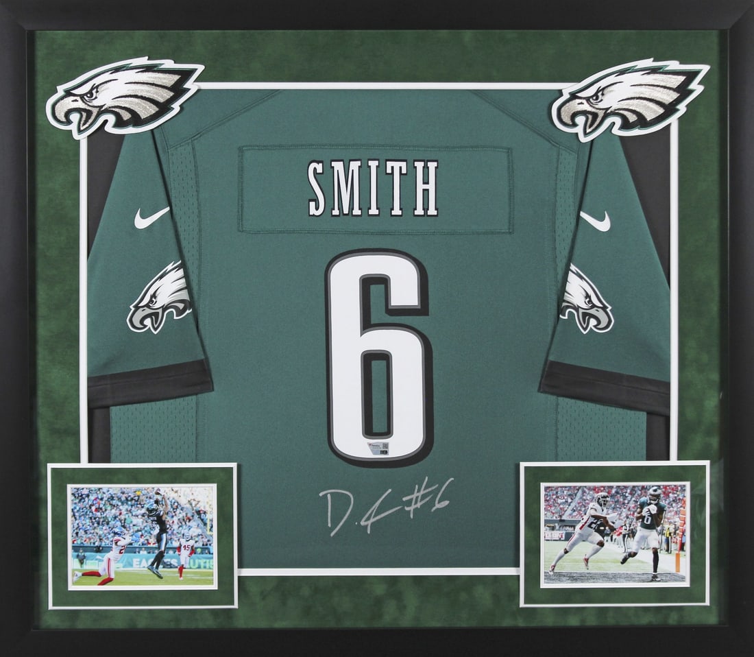 DeVonta Smith Signed Green Nike Game Jersey Framed Fanatics Authentic: DeVonta Smith Signed Green Nike Game Jersey Framed Fanatics Authentic Celebrate your Philadelphia Eagles pride with this authentic signed DeVonta Smith green Nike game jersey, expertly framed for disp