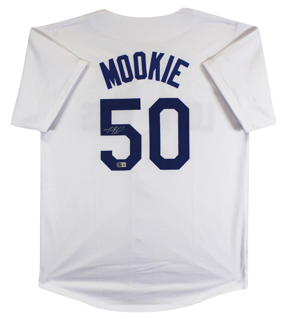 Mookie Betts Signed Dodgers White Jersey Beckett Authenticated Autograph: Mookie Betts Signed Dodgers White Jersey Beckett Authenticated Autograph This white pro style jersey features an authentic hand-signed autograph by Mookie Betts of the Los Angeles Dodgers. The signatu