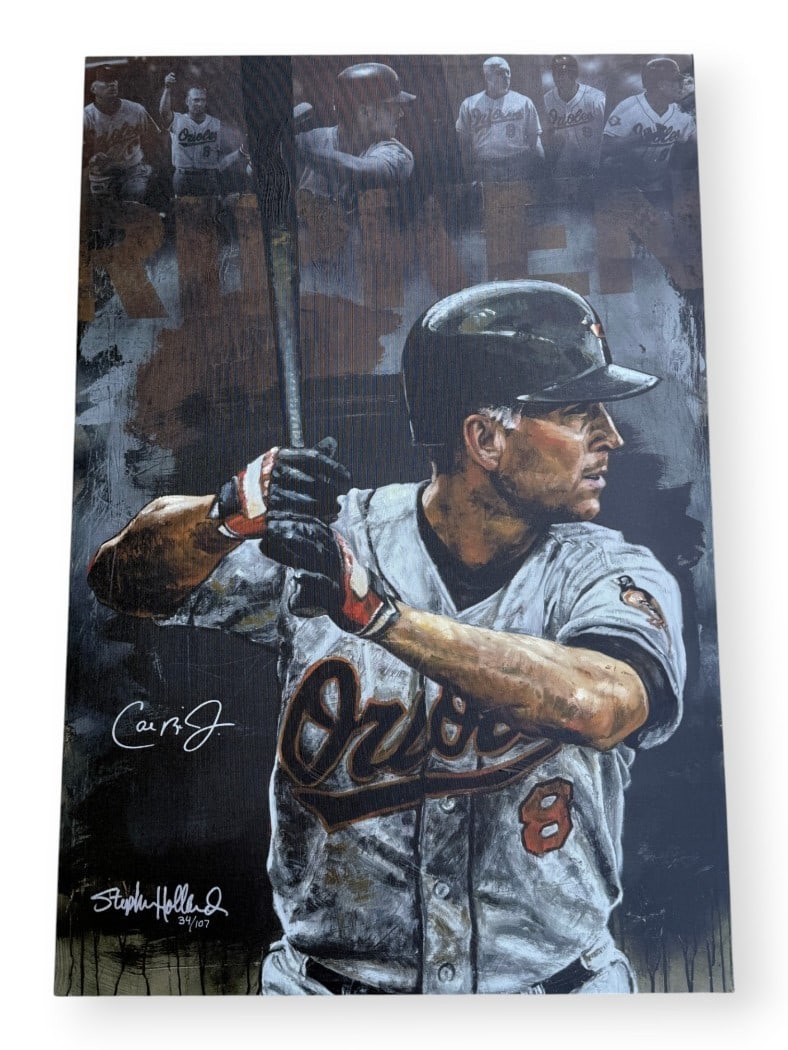 Stephen Holland Canvas Signed by Cal Ripkin Jr Limited Edition Orioles: Stephen Holland Canvas Signed by Cal Ripkin Jr Limited Edition Orioles This is an original autographed canvas featuring Cal Ripkin Jr. of the Baltimore Orioles. The artwork was painted and signed by S