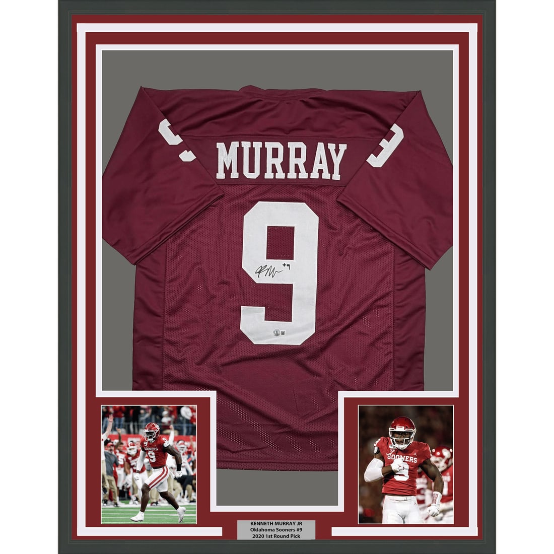 Kenneth Murray Jr Autographed Oklahoma Sooners Maroon Framed Jersey BAS COA (1 of 2)