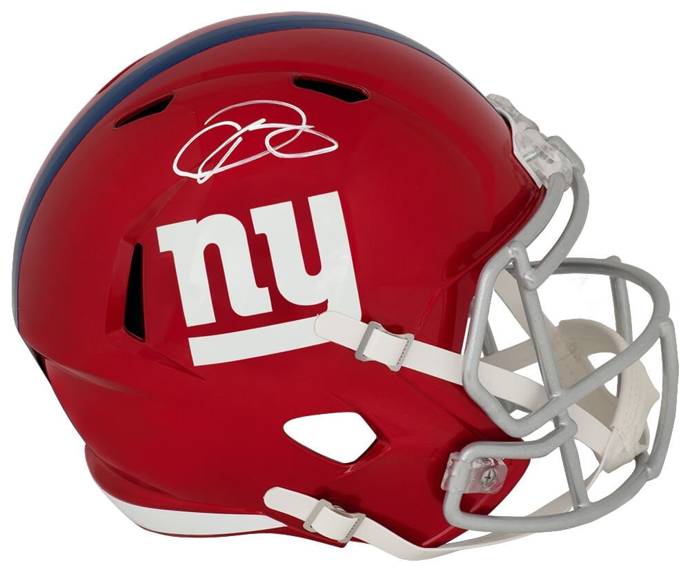 New York Giants Flash Replica Helmet Autographed by Odell Beckham Jr with COA: New York Giants Flash Replica Helmet Autographed by Odell Beckham Jr with COA This is a pre-owned New York Giants Flash Riddell full size speed replica helmet, autographed by Odell Beckham Jr. The