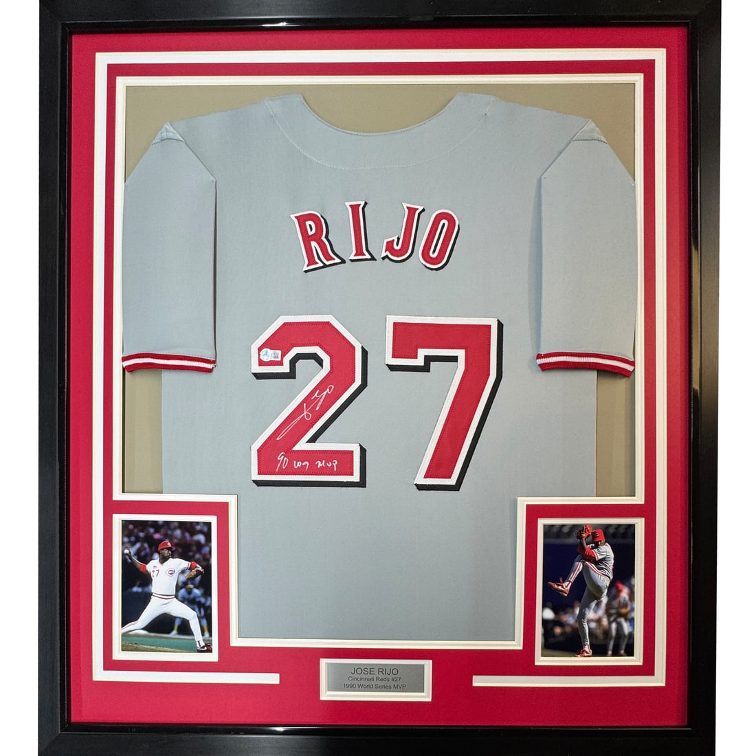 Framed Autographed Jose Rijo Cincinnati Reds Jersey with Beckett COA: Framed Autographed Jose Rijo Cincinnati Reds Jersey with Beckett COA Celebrate the legacy of Jose Rijo with this professionally framed and autographed Cincinnati Reds jersey. This stunning piece featu