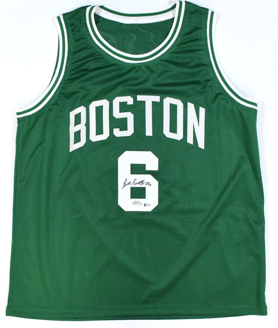 Bill Russell signed Boston Celtics green pro style jersey Beckett: Bill Russell signed Boston Celtics green pro style jersey Beckett This is a green pro style jersey autographed by Bill Russell. The jersey represents the Boston Celtics and is an original item. It is 