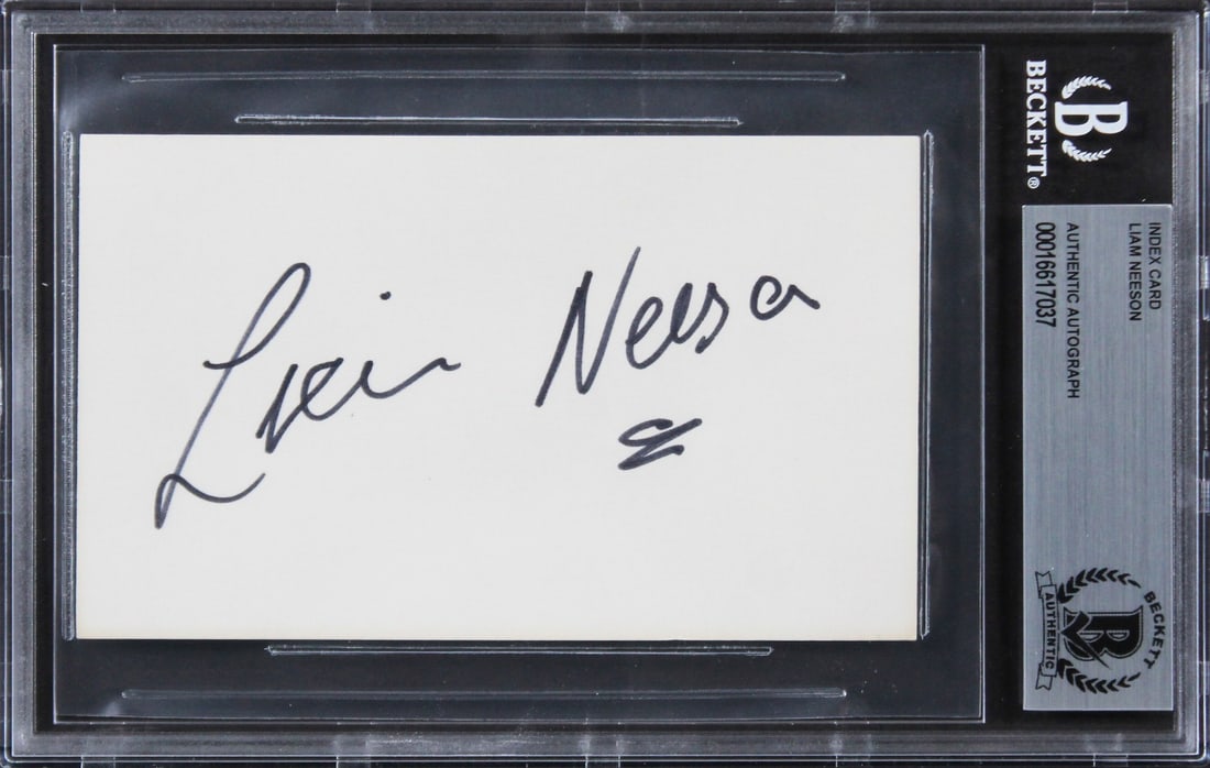 Liam Neeson Signed 3x5 Index Card Schindler's List Beckett Authenticated: Liam Neeson Signed 3x5 Index Card Schindler's List Beckett Authenticated This authentic signed 3x5 index card features the signature of Liam Neeson, known for his role in the acclaimed film Schindler'
