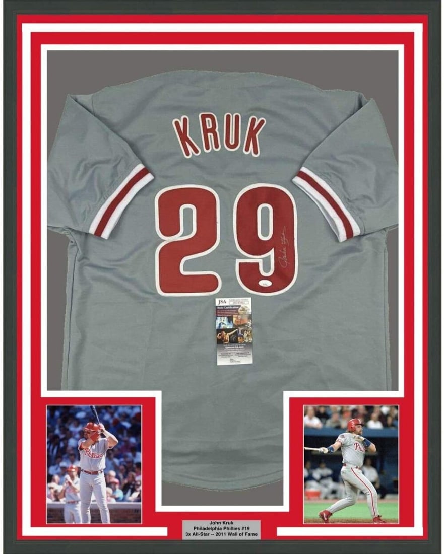 Framed Autographed John Kruk Jersey Philadelphia Phillies JSA COA 33x42 (1 of 2)