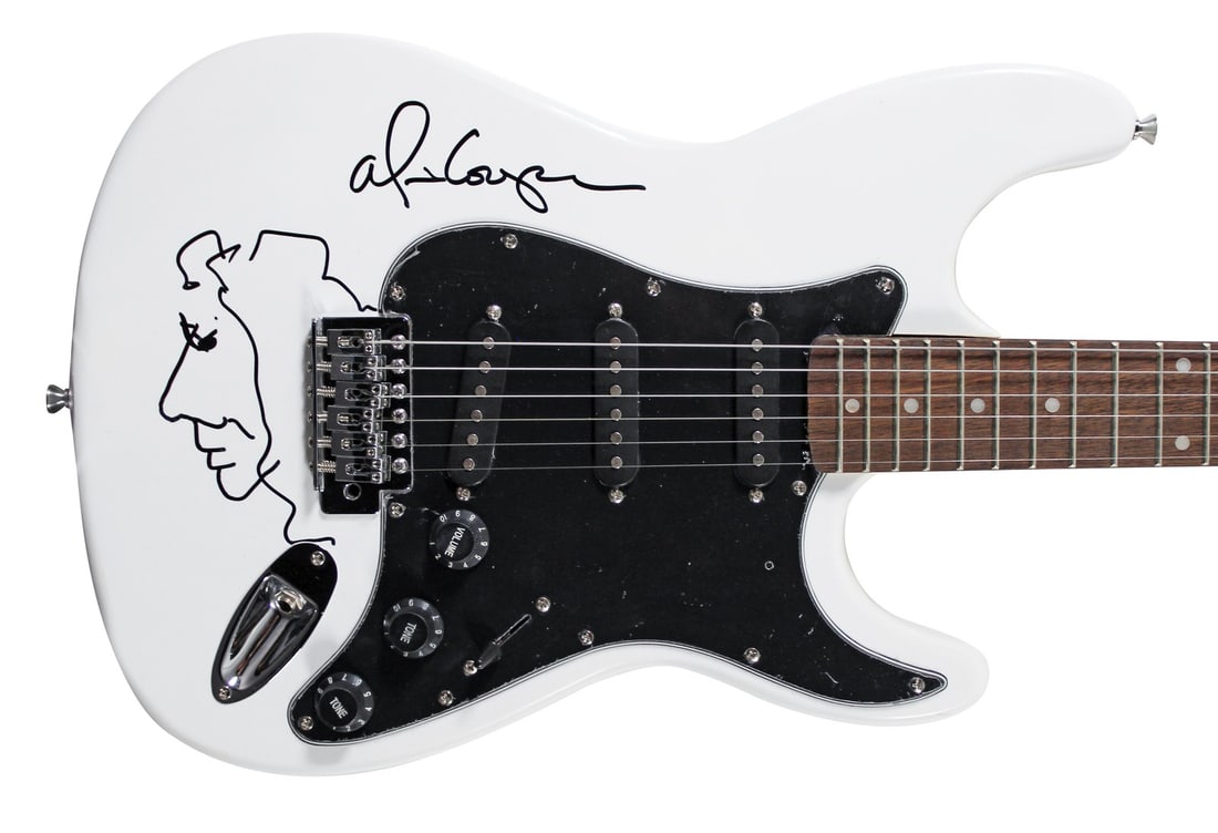 White Electric Guitar Hand Signed by Alice Cooper with Self Portrait BAS Witnessed (1 of 10)