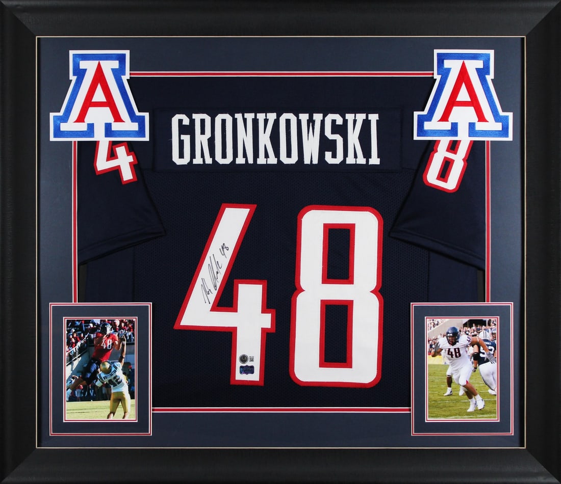 Rob Gronkowski Signed Arizona Wildcats Framed Jersey BAS Witnessed: Rob Gronkowski Signed Arizona Wildcats Framed Jersey BAS Witnessed Celebrate the legacy of Rob Gronkowski with this autographed navy blue pro style framed jersey from the Arizona Wildcats. This item h