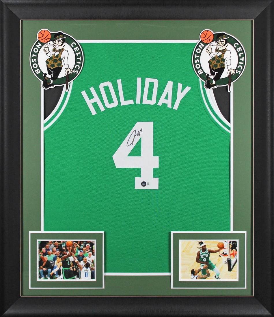 Jrue Holiday Signed Green Framed Jersey Boston Celtics BAS Witnessed: Jrue Holiday Signed Green Framed Jersey Boston Celtics BAS Witnessed This authentic signed green pro style framed jersey features the signature of Jrue Holiday, a prominent player for the Boston Celti