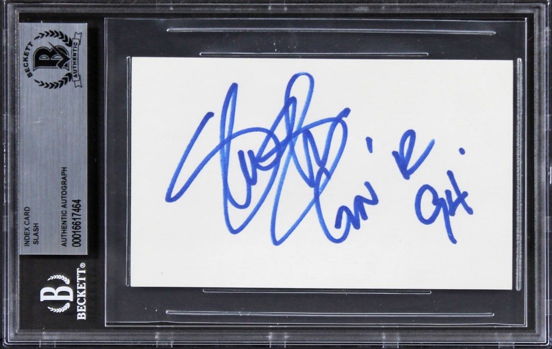 Slash signed 3x5 index card GN'R 94 Beckett slabbed (1 of 2)