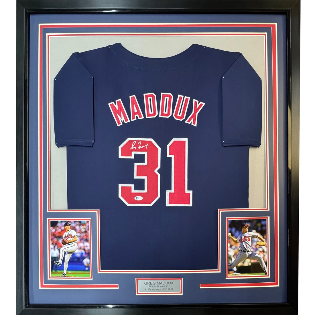 Framed Greg Maddux Autographed Atlanta Braves Jersey with JSA COA 35x39: Framed Greg Maddux Autographed Atlanta Braves Jersey with JSA COA 35x39 Celebrate the legacy of MLB legend Greg Maddux with this framed and autographed Atlanta Braves baseball jersey. This stunning pi