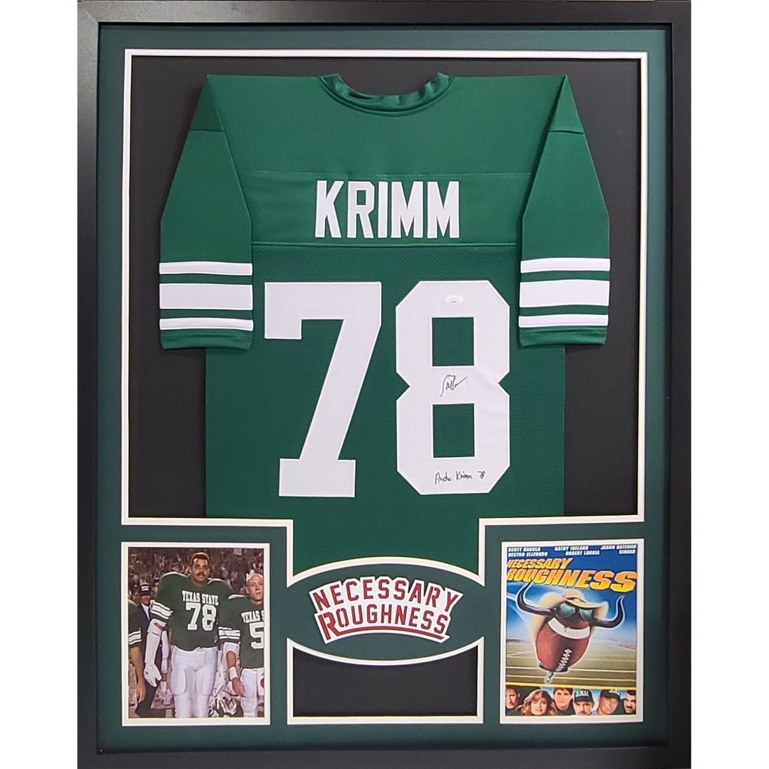 Framed Jersey Signed by Sinbad as Andre Krimm JSA Authenticated Necessary Roughness: Framed Jersey Signed by Sinbad as Andre Krimm JSA Authenticated Necessary Roughness This is a framed jersey from the film Necessary Roughness, autographed by Sinbad as Andre Krimm. The jersey comes au