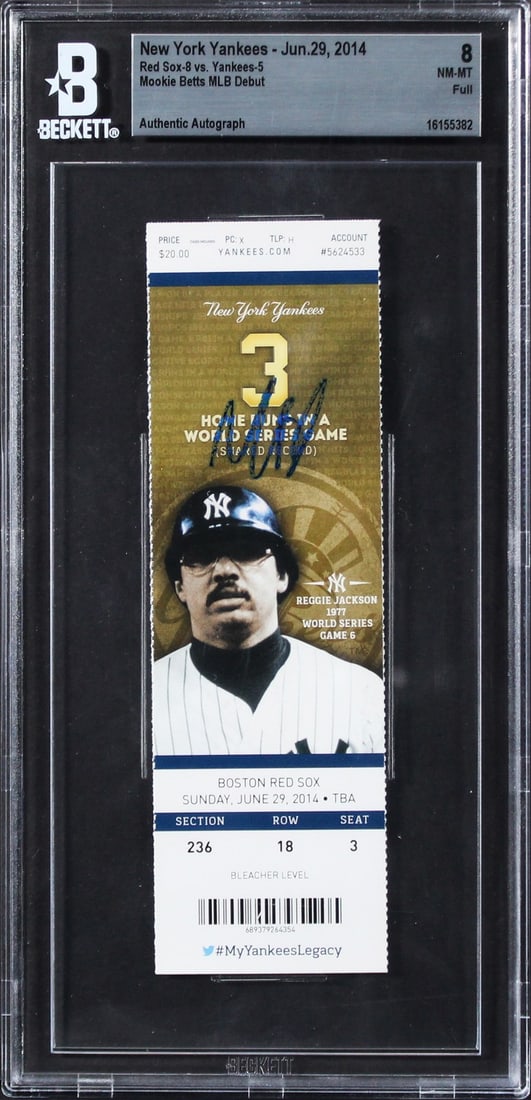 Mookie Betts Signed 2014 MLB Debut Ticket Slabbed NM-MT 8 Beckett (1 of 2)