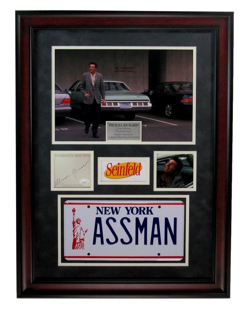 Framed Seinfeld lobby card signed by Michael Richards with plate and photos JSA (1 of 4)