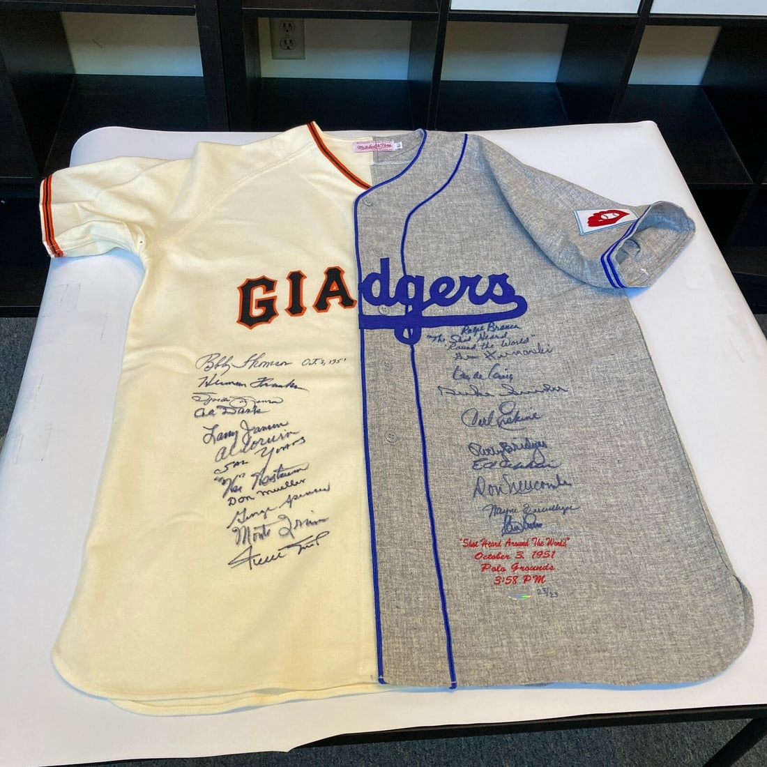 1951 Shot Heard Round The World Signed Jersey by 22 Legends JSA COA: 1951 Shot Heard Round The World Signed Jersey by 22 Legends JSA COA Celebrate baseball history with this limited edition Mitchell & Ness jersey, commemorating the iconic "Shot Heard Round The World" g