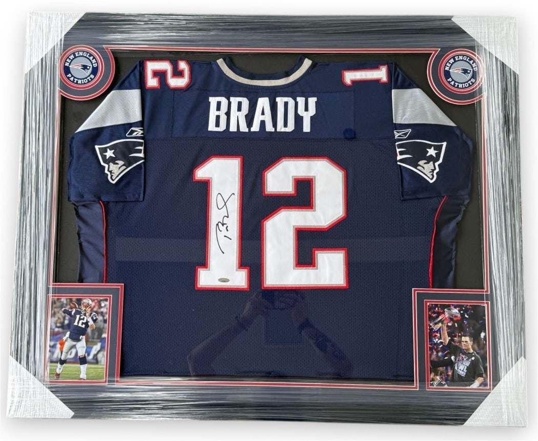 Framed Tom Brady Patriots autographed jersey Tristar Authentic: Framed Tom Brady Patriots autographed jersey Tristar Authentic This custom-framed New England Patriots jersey is autographed by Tom Brady. The jersey comes authenticated by Tristar and includes a Tris