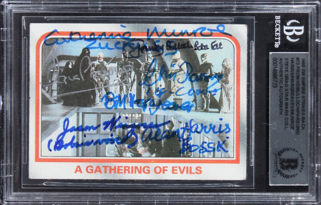 Beckett Slabbed Star Wars ESB 1980 Card 73 Signed by 8 with 4x Insc (1 of 2)